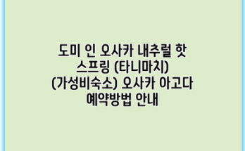 도미 인 오사카 내추럴 핫 스프링 (타니마치) (가성비숙소) 오사카 아고다 예약방법 안내