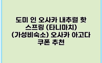 도미 인 오사카 내추럴 핫 스프링 (타니마치) (가성비숙소) 오사카 아고다 쿠폰 추천