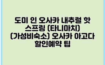 도미 인 오사카 내추럴 핫 스프링 (타니마치) (가성비숙소) 오사카 아고다 할인예약 팁