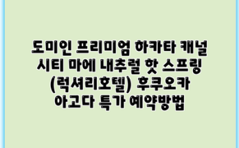 도미인 프리미엄 하카타 캐널 시티 마에 내추럴 핫 스프링 (럭셔리호텔) 후쿠오카 아고다 특가 예약방법