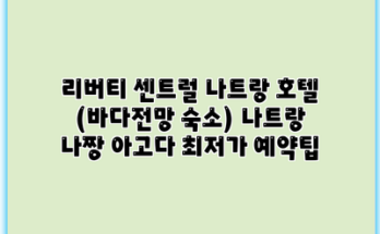리버티 센트럴 나트랑 호텔 (바다전망 숙소) 나트랑 나짱 아고다 최저가 예약팁
