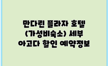 만다린 플라자 호텔 (가성비숙소) 세부 아고다 할인 예약정보