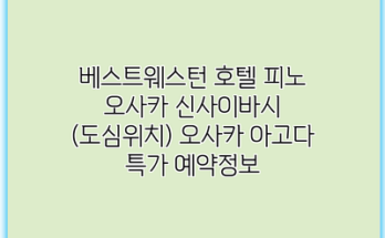 베스트웨스턴 호텔 피노 오사카 신사이바시 (도심위치) 오사카 아고다 특가 예약정보