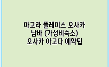 아고라 플레이스 오사카 남바 (가성비숙소) 오사카 아고다 예약팁