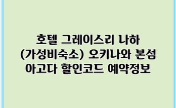 호텔 그레이스리 나하 (가성비숙소) 오키나와 본섬 아고다 할인코드 예약정보
