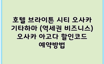 호텔 브라이튼 시티 오사카 기타하마 (역세권 비즈니스) 오사카 아고다 할인코드 예약방법