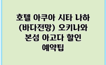 호텔 아쿠아 시타 나하 (바다전망) 오키나와 본섬 아고다 할인 예약팁