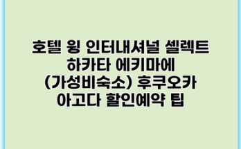 호텔 윙 인터내셔널 셀렉트 하카타 에키마에 (가성비숙소) 후쿠오카 아고다 할인예약 팁